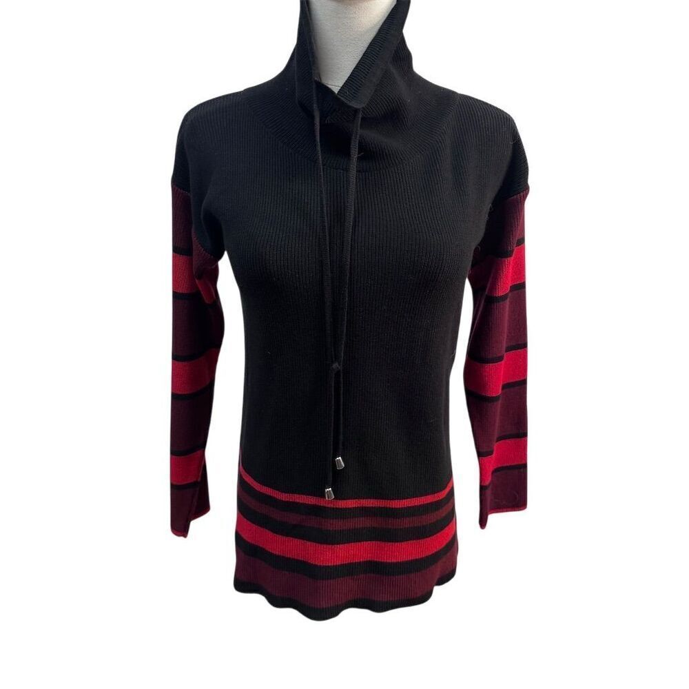 EUC Angel Women's Striped Pullover Sweater Black & Red Size S Casual